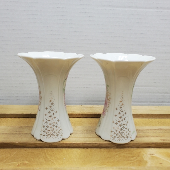 Eme Porcelain Floral Candle Holders Spain Signed Set of 2 - Picture 2 of 8